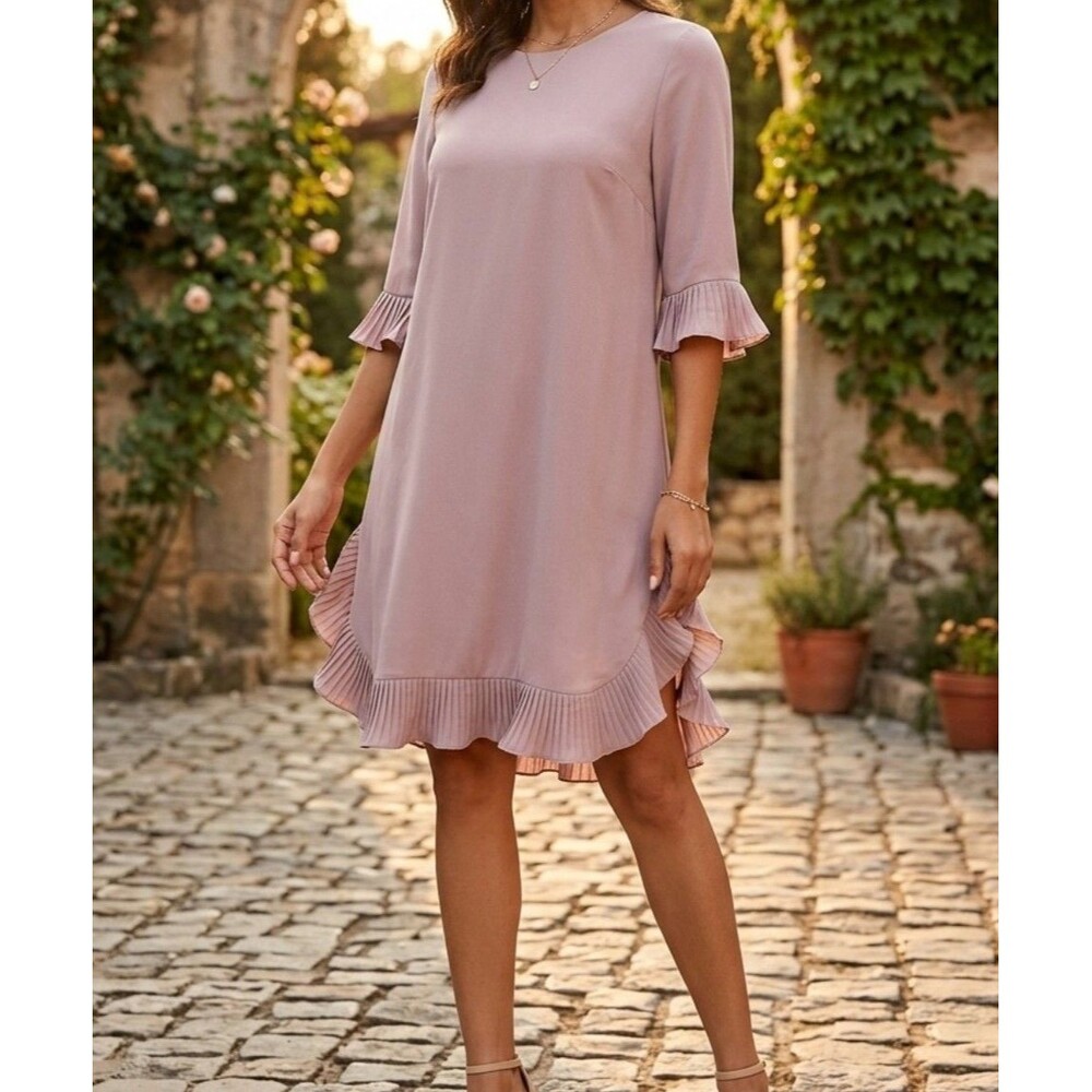 Symphony Blush Pink Ruffle-Trim Midi Dress